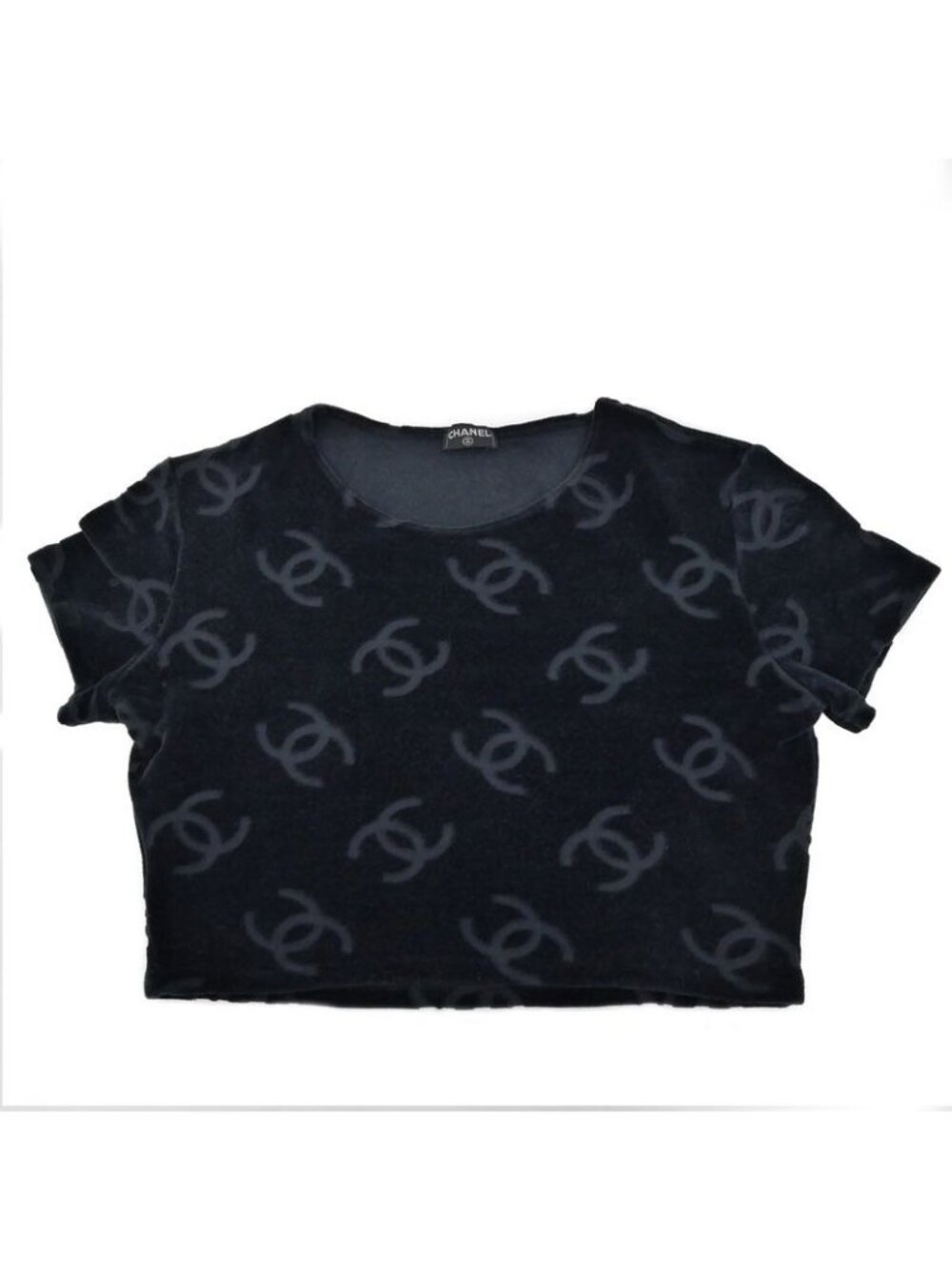 Chanel 96P Coco Mark Velor Chibi T-Shirt Black 40 96 P Short Sleeve